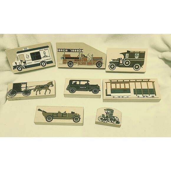 The Cats Meow Vtg Wooden Vehicle Shelf Sitters Americana Transportation Lot of 8 - Picture 1 of 4